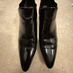 Prada black patent leather slip on bootie